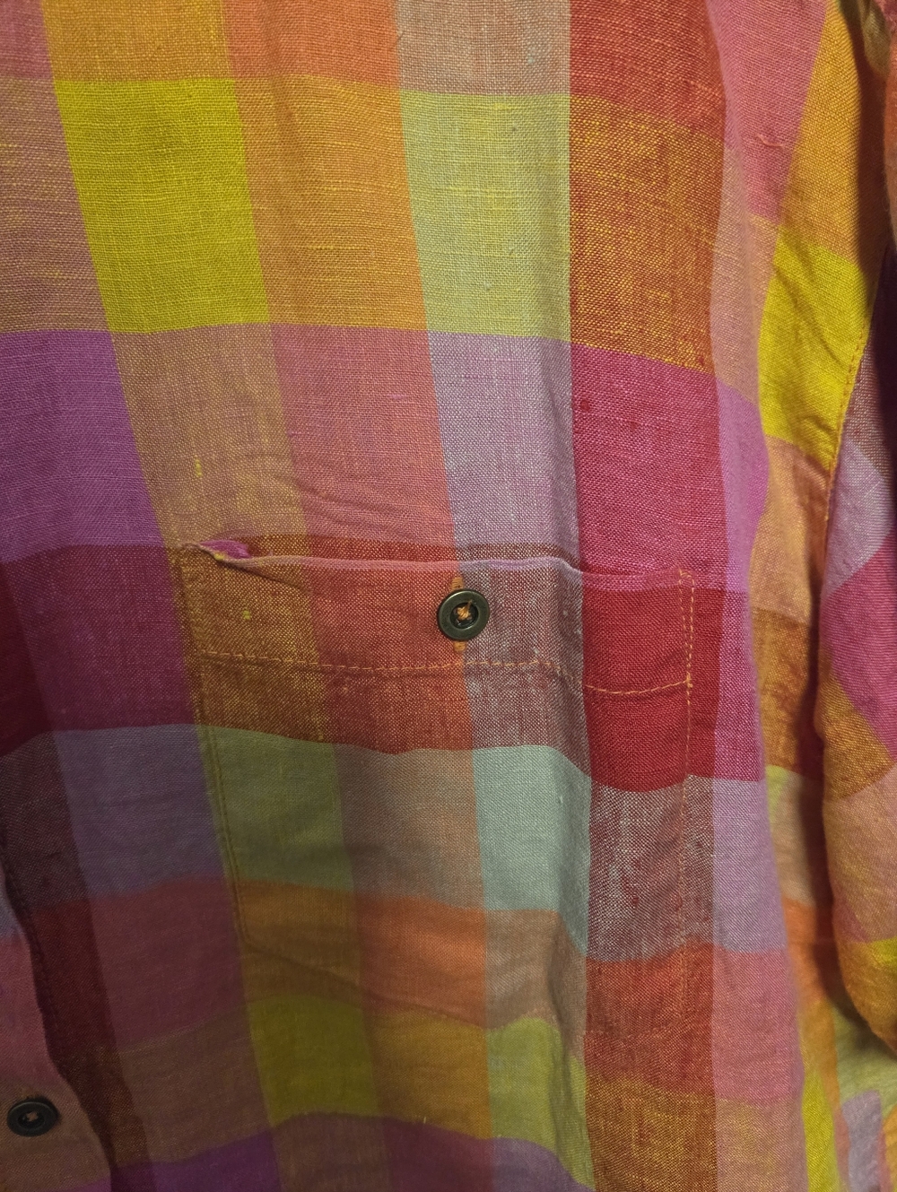 L Gudrun Sjoden Plaid Shirt - Vibrant Pink, Yellow & Orange, Great Condition - Picture 4 of 5